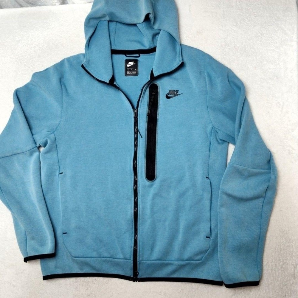 Nike Tech Hoodie Mens M Blue Zip Fleece Track Jacket Sportswear School DD3100